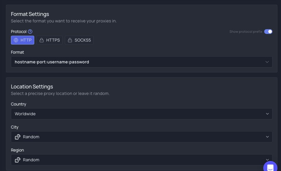 Choose HTTP and copy the complete host-first proxy string