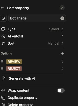 Bot Triage configured with REVIEW and REJECT