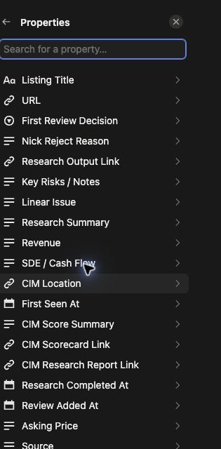 Notion's Listings property list