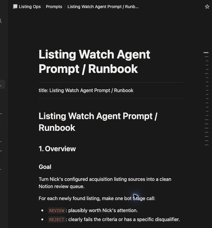 A canonical Listing Watch runbook in Notion